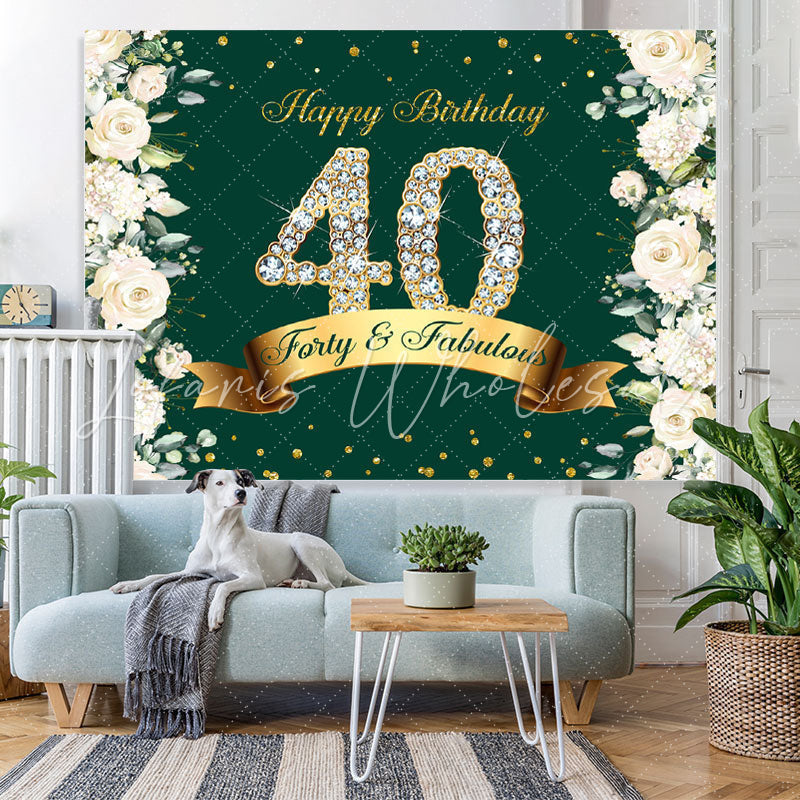 Lofaris Floral And Glitter Green Happy 40Th Birthday Backdrop