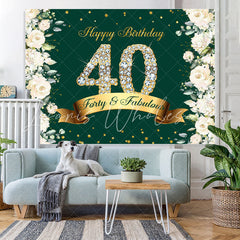 Lofaris Floral And Glitter Green Happy 40Th Birthday Backdrop
