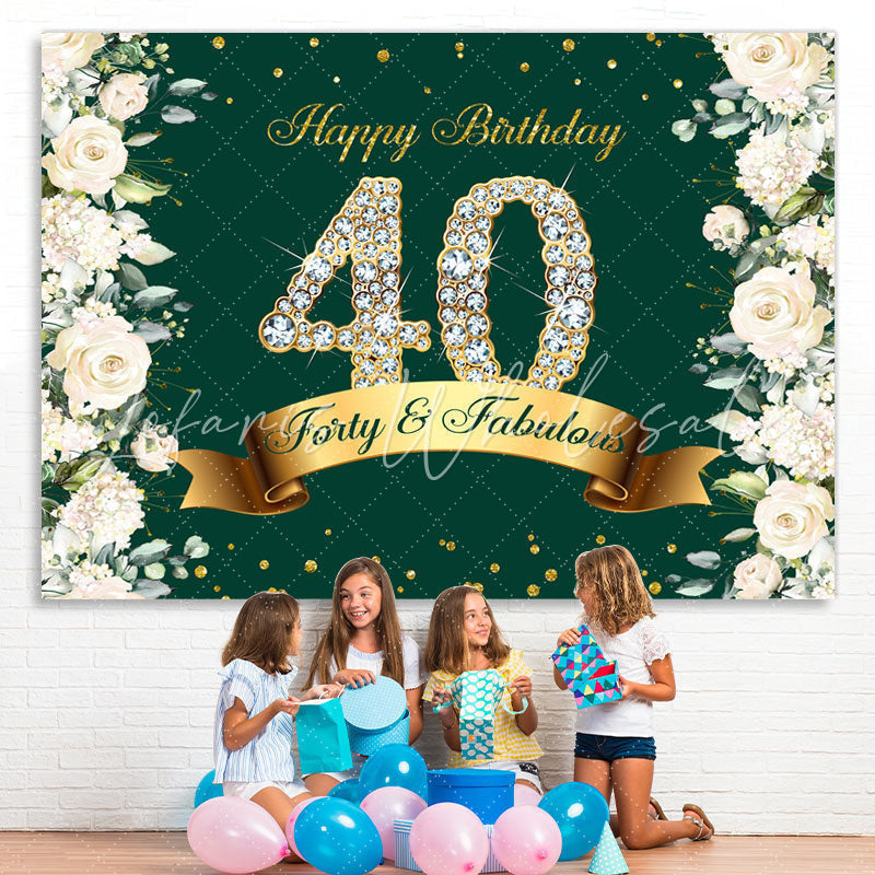 Lofaris Floral And Glitter Green Happy 40Th Birthday Backdrop