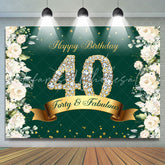 Lofaris Floral And Glitter Green Happy 40Th Birthday Backdrop