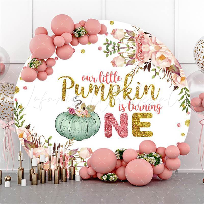Lofaris Floral And Glitter Happy 1St Birthday Round Backdrop