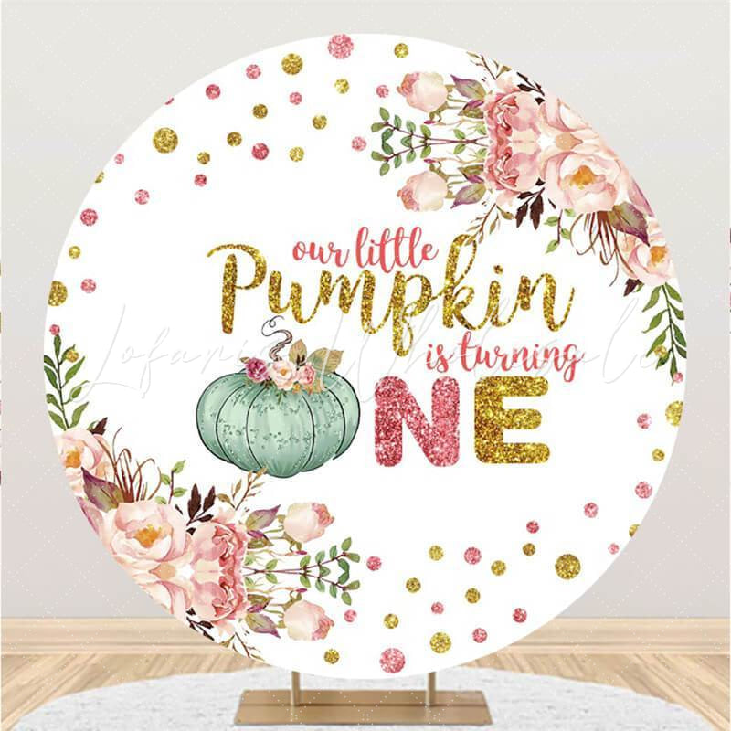 Lofaris Floral And Glitter Happy 1St Birthday Round Backdrop