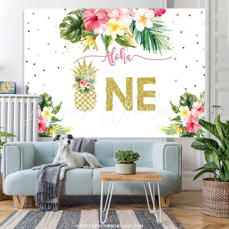 Lofaris Floral And Glitter Hawaii Happy 1St Birthday Backdrop
