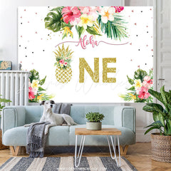 Lofaris Floral And Glitter Hawaii Happy 1St Birthday Backdrop