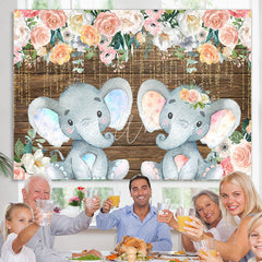 Lofaris Floral And Glitter Lines Elephant Baby Shower Backdrop