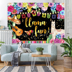 Lofaris Floral And Glitter Llama Fun Happy Birthday Backdrop