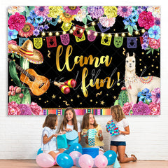 Lofaris Floral And Glitter Llama Fun Happy Birthday Backdrop