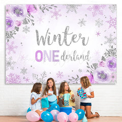 Lofaris Floral And Glitter Purple Snowflake Winter 1 Backdrop