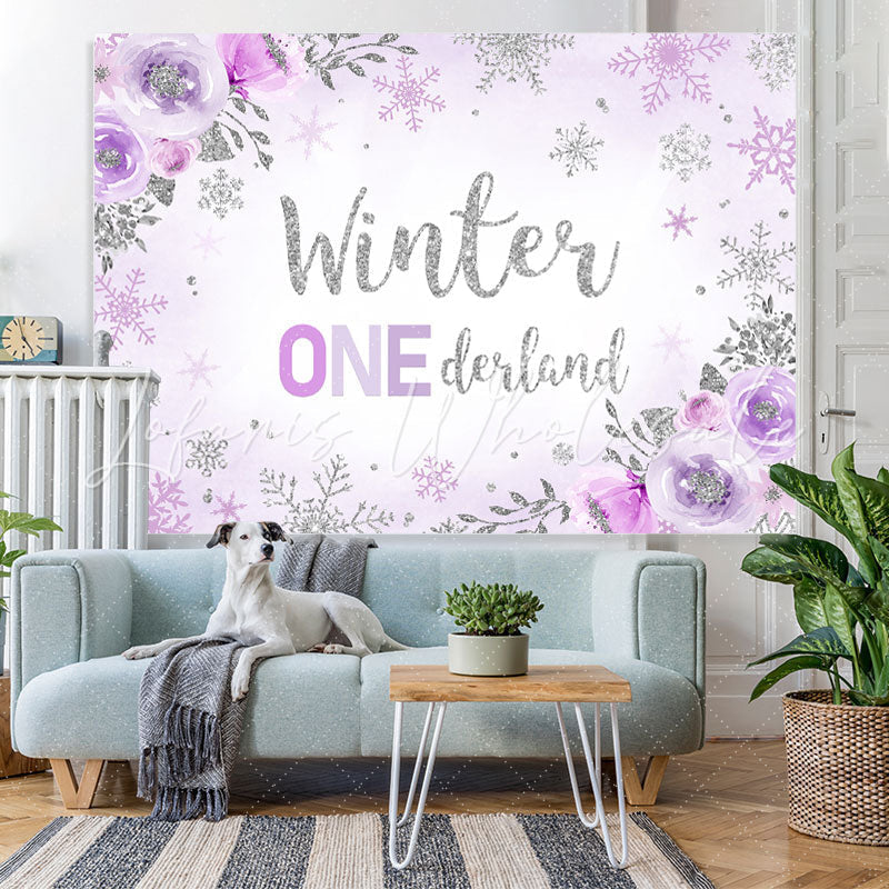 Lofaris Floral And Glitter Purple Snowflake Winter 1 Backdrop