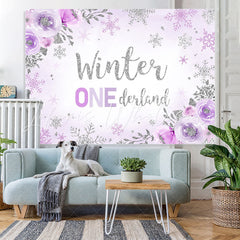 Lofaris Floral And Glitter Purple Snowflake Winter 1 Backdrop