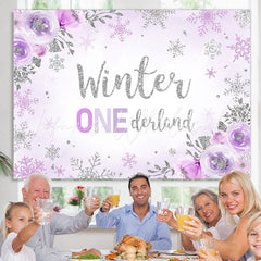 Lofaris Floral And Glitter Purple Snowflake Winter 1 Backdrop
