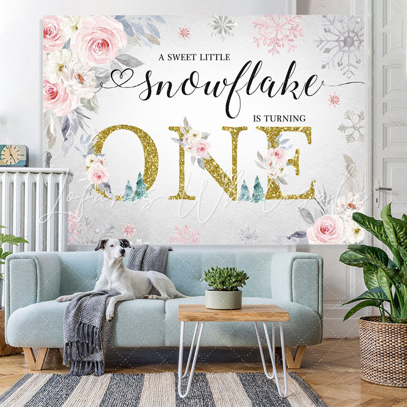 Lofaris Floral And Glitter Snowflakes 1St Birthday Backdrop