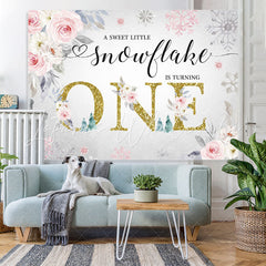 Lofaris Floral And Glitter Snowflakes 1St Birthday Backdrop