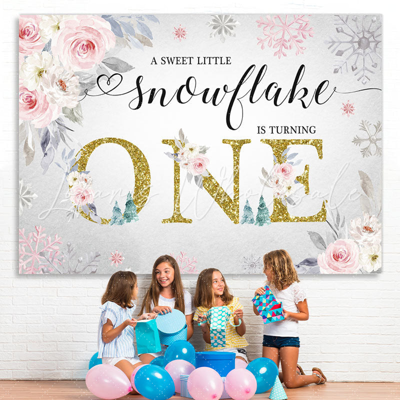 Lofaris Floral And Glitter Snowflakes 1St Birthday Backdrop