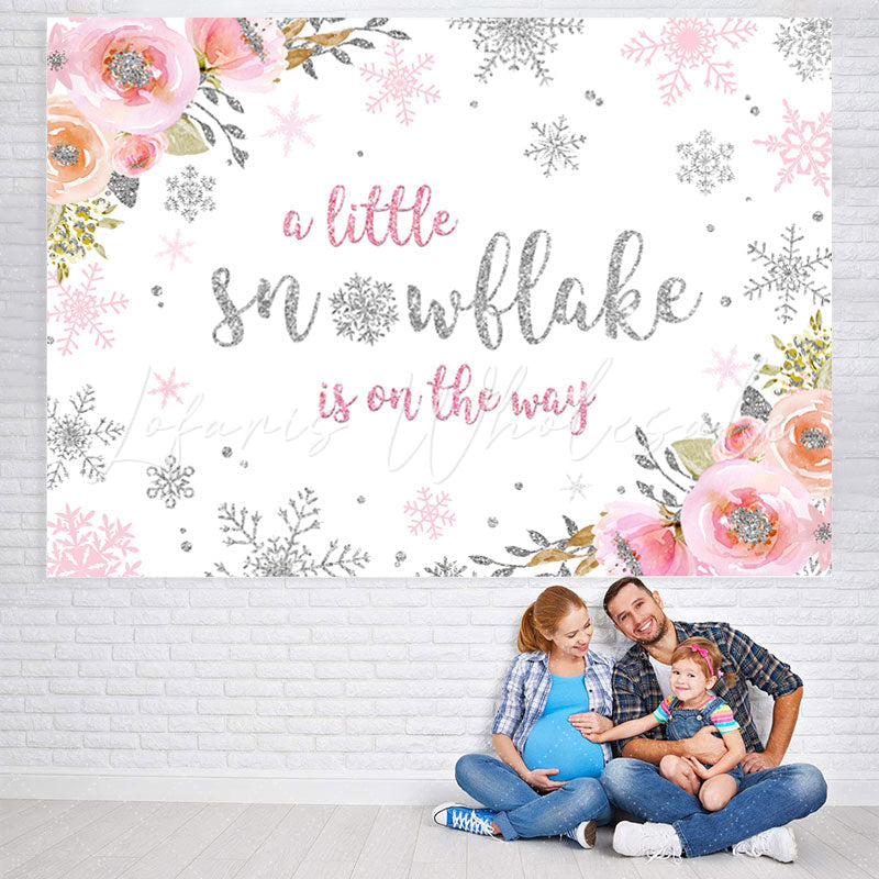 Lofaris Floral And Glitter Snowflakes Baby Shower Backdrop