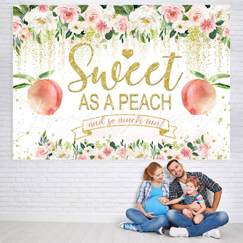 Lofaris Floral And Glitter Sweet Peach Baby Shower Backdrop
