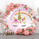 Lofaris Floral And Glitter Unicorn Cute Cartoon Round Backdrop