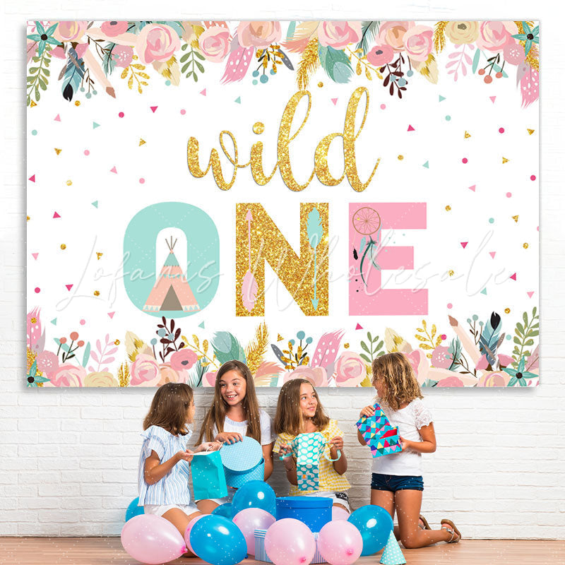 Lofaris Floral And Glitter Wild One Happy Birthday Backdrop