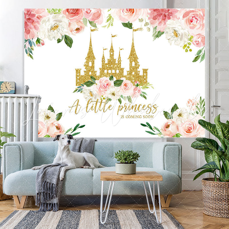 Lofaris Floral And Gloden Castle Baby Shower Backdrop For Girl