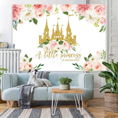 Lofaris Floral And Gloden Castle Baby Shower Backdrop For Girl