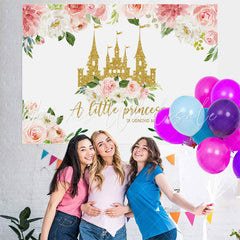 Lofaris Floral And Gloden Castle Baby Shower Backdrop For Girl