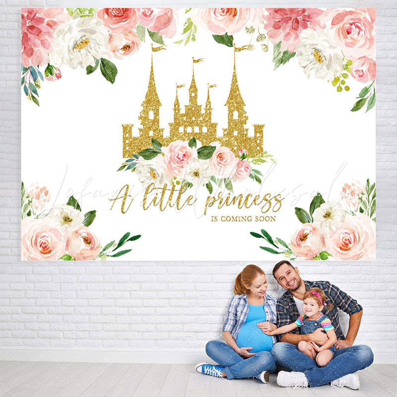 Lofaris Floral And Gloden Castle Baby Shower Backdrop For Girl