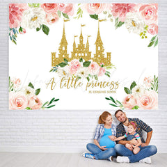 Lofaris Floral And Gloden Castle Baby Shower Backdrop For Girl