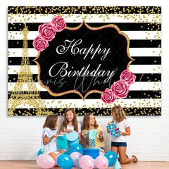 Lofaris Floral And Gold Eiffel Tower Glitter Birthday backdrop