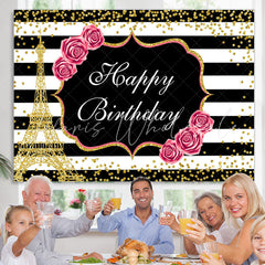 Lofaris Floral And Gold Eiffel Tower Glitter Birthday backdrop