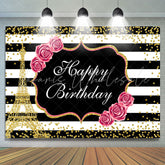 Lofaris Floral And Gold Eiffel Tower Glitter Birthday backdrop