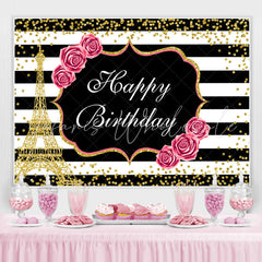 Lofaris Floral And Gold Eiffel Tower Glitter Birthday backdrop