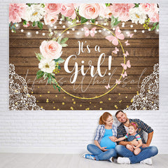 Lofaris Floral And Golden Circle Wooden Baby Shower Backdrop