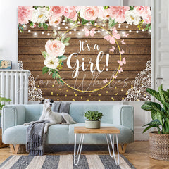 Lofaris Floral And Golden Circle Wooden Baby Shower Backdrop