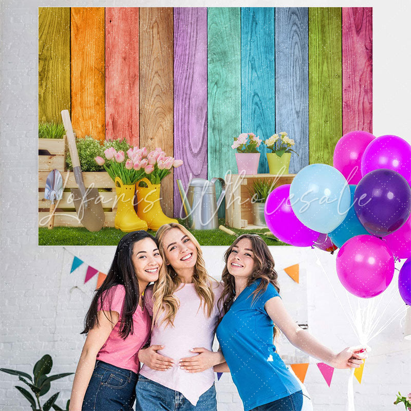 Lofaris Floral And Grassland Simple Theme Colour Wood Backdrop