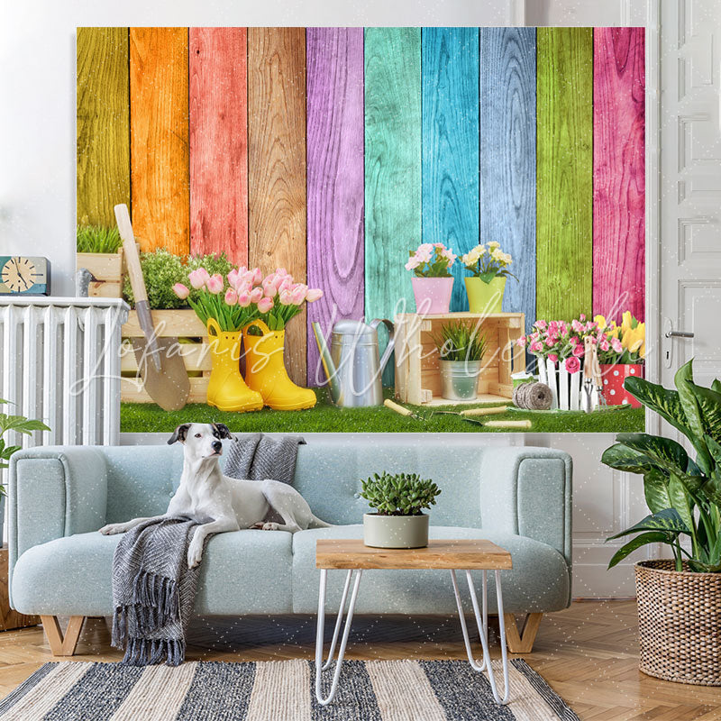 Lofaris Floral And Grassland Simple Theme Colour Wood Backdrop