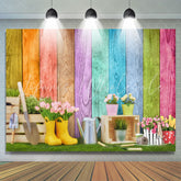 Lofaris Floral And Grassland Simple Theme Colour Wood Backdrop