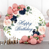 Lofaris Floral And Leaves Giltter Circle Happy Birthday Backdrop