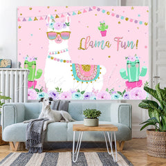 Lofaris Floral And Llama With Cactus Pink Baby Shower Backdrop