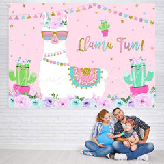 Lofaris Floral And Llama With Cactus Pink Baby Shower Backdrop