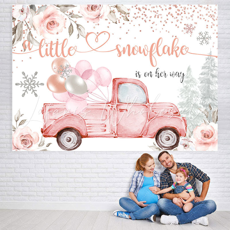 Lofaris Floral And Lovely Truck Baby Shower Backdrop For Girl