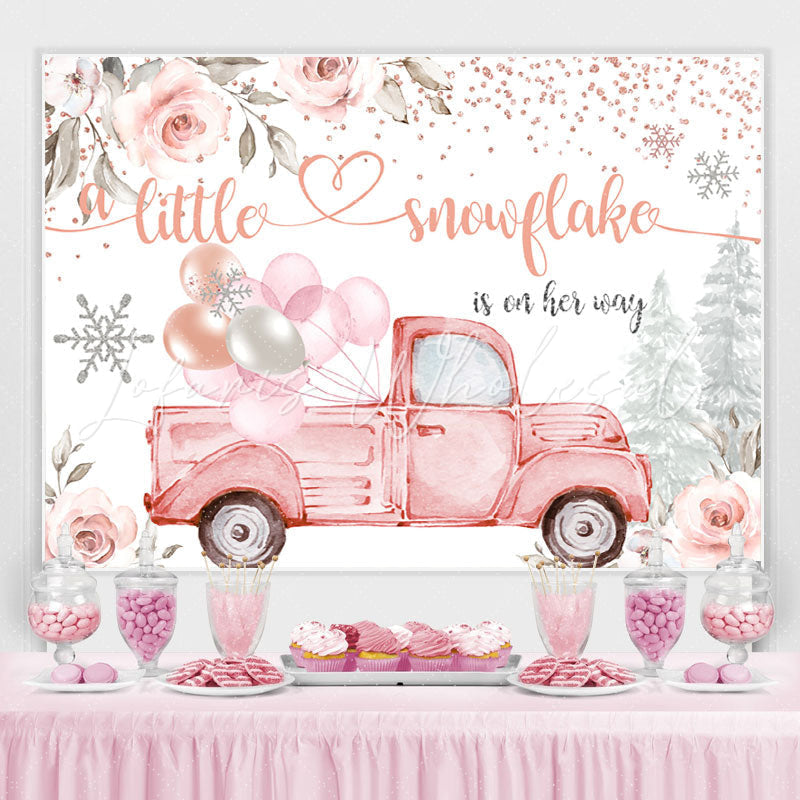 Lofaris Floral And Lovely Truck Baby Shower Backdrop For Girl