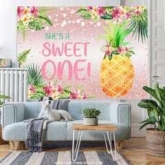Lofaris Floral And Pineapple Pink Glitter 1st Birthday Backdrop