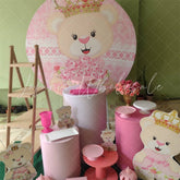 Lofaris Floral And Pink Lacw Teddy With Crown Circle Backdrop