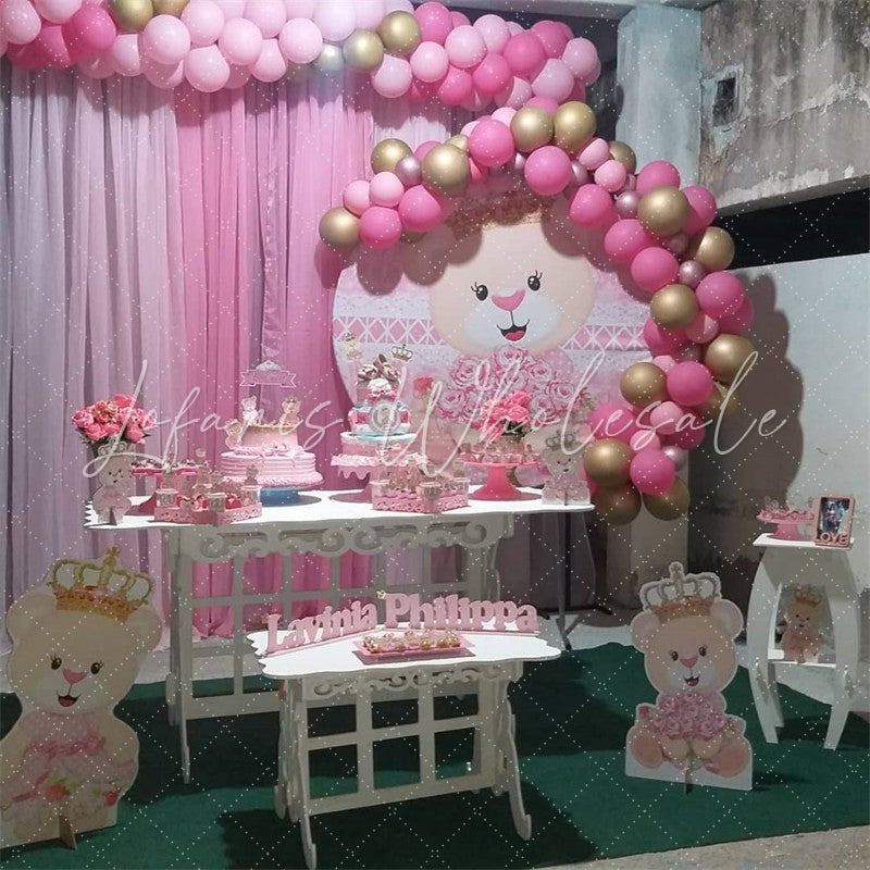 Lofaris Floral And Pink Lacw Teddy With Crown Circle Backdrop