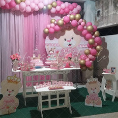 Lofaris Floral And Pink Lacw Teddy With Crown Circle Backdrop