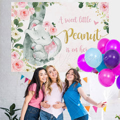 Lofaris Floral And Pink Little Elephant Baby Shower Backdrop