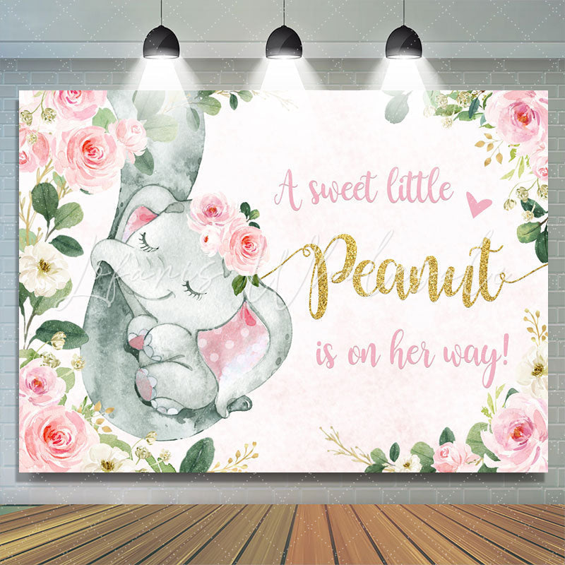 Lofaris Floral And Pink Little Elephant Baby Shower Backdrop