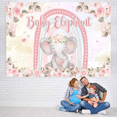 Lofaris Floral And Pink Lovely Elephant Baby Shower Backdrop