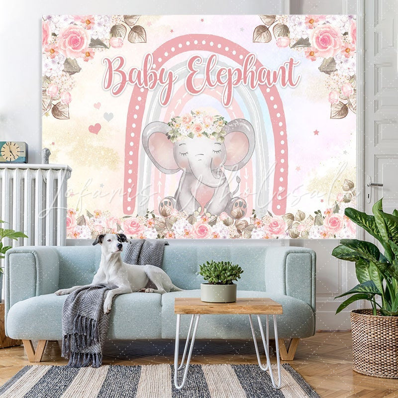 Lofaris Floral And Pink Lovely Elephant Baby Shower Backdrop