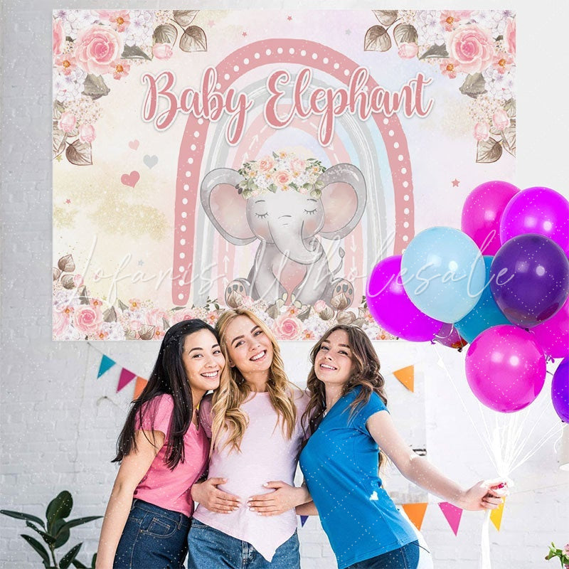 Lofaris Floral And Pink Lovely Elephant Baby Shower Backdrop